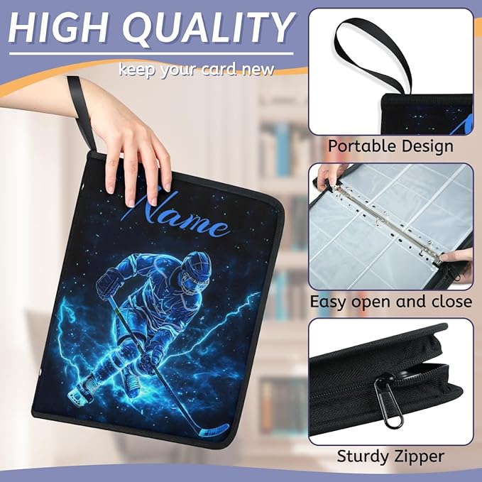 Custom Hockey Card Binder, Personalized 9 Pocket Trading Card Binder Fits 900 Pockets Holder Binder Collector Storage Album for TCG, MTG, Sports Cards - Image 5