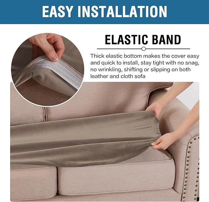H.VERSAILTEX Velvet Stretch Individual Couch Cushion Cover Plush Cushion Slipcover for Loveseat Sofa Cushion Furniture Protector Seat Cushion Sofa Cover (1 Piece Sofa Cushion Cover, Mocha) - Image 4