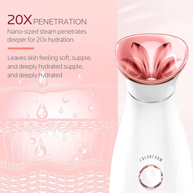 Colorfarm Facial Steamer Nano Ionic: Face Steamer Home Spa Kit Deep Cleaning Unclogs Pores Sinuses Inhaler with 8 Skin Care Tools - Self Care Gifts for Women (Deep Cleansing Facial Kit) - Image 5