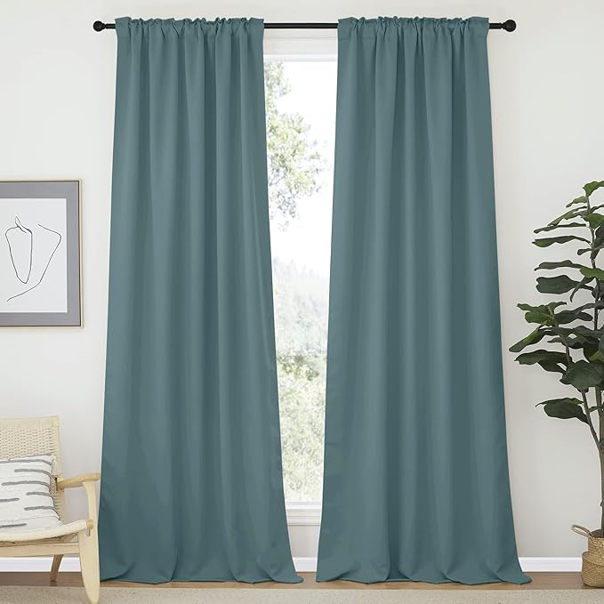 NICETOWN Bedroom Blackout Curtain Panels - (Greyish Blue Color) 52 x 120 inch, 2 PCs, Insulating Energy Saving Solid Rod Pocket Blackout Drapes for Hall, Villa - Image 2