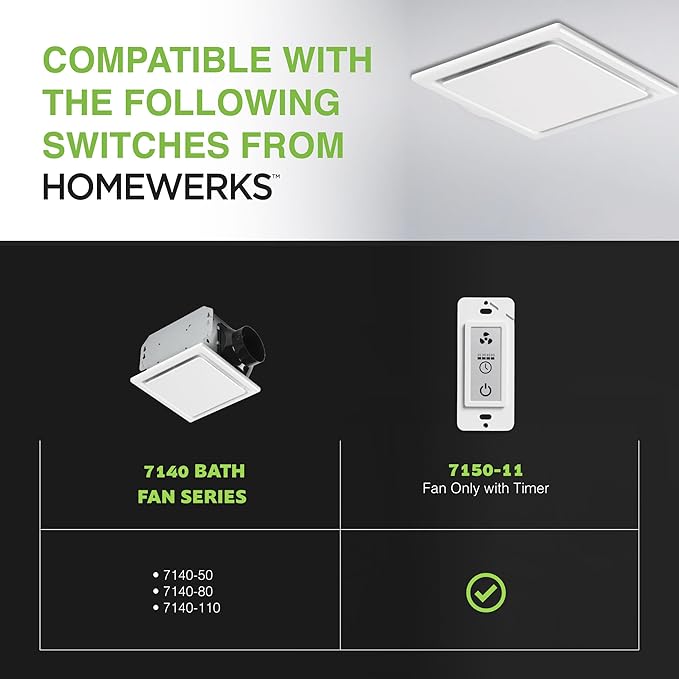 Homewerks 7140-110 Bathroom Fan Ceiling Mount Exhaust Ventilation, 2.5 Sones, 110 CFM, White - Image 9