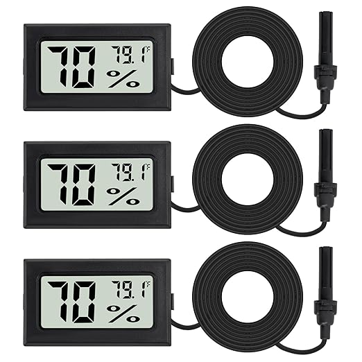 3Pcs Fahrenheit Thermometer Hygrometer Mini Digital with Probe Electronic Temperature Humidity Gauge Meters Indoor LCD Display for Humidors,Greenhouse,Garden,Incubator Reptile Terrarium by Unknown