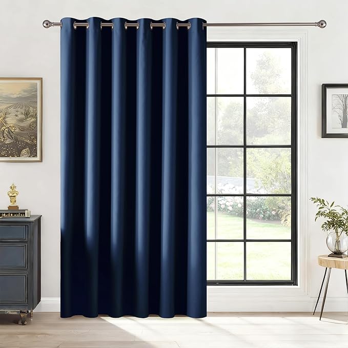 RYB HOME Blackout Thermal Insulated Curtains, Portable Curtain for Sliding Glass Door/Storage/Space Room Divider, Large Window Treatment Room Divider Panel, W80 x L84, Navy Blue, 1 Panel by RYBHOME