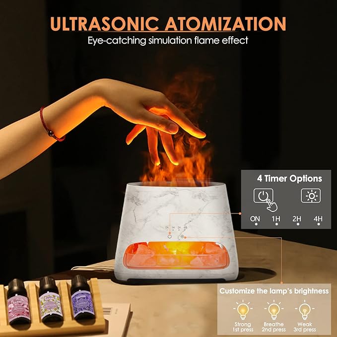SALKING 2-in-1 Ultrasonic Essential Oil Diffuser & Himalayan Salt Lamp, Aromatherapy Diffuser Cool Mist Humidifier with 3 Brightness, Salt Therapy Lamp, 100% Pure Himalayan Salt Rock, 150ml (Marble) - Image 4