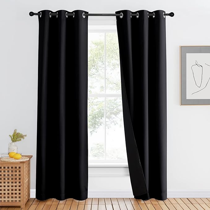 NICETOWN Room Warming Curtains, High-End Thermal Full Blackout Curtain 84 inches Long for Dining Room, Soundproof Window Treatment Drape for Hall Room, Black, 42 inches Wide Per Panel, 1 Panel by NICETOWN