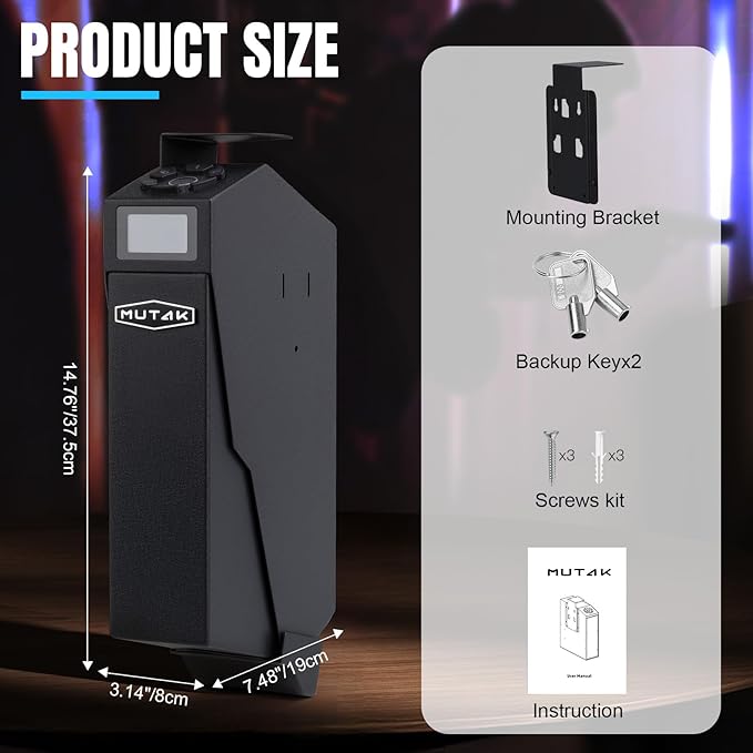 Gun Safe for Handgun, Drop Down Biometric Pistol Safe, 3 Ways Quick Access with Fingerprint/PIN Code/KEY, Single GunSafe for Nightstand Bedside Home,Wall, Dresser - Image 7
