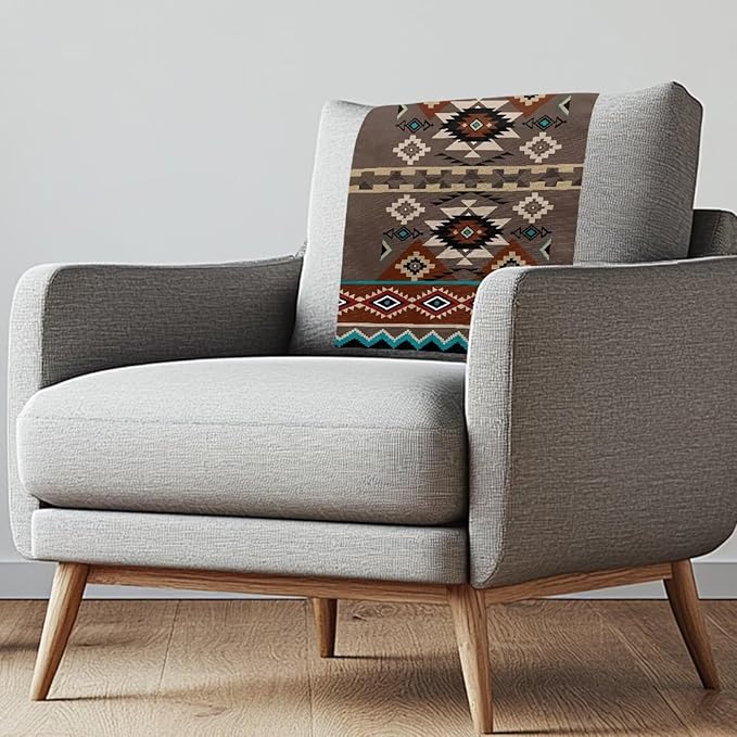 Brown Aztec Headrest Cover for Small Recliner Washable Couch Protective Cover Wear Resistant Headrest Sofa Protector Fashion Theater Seat Loveseat Home Decor by Unknown
