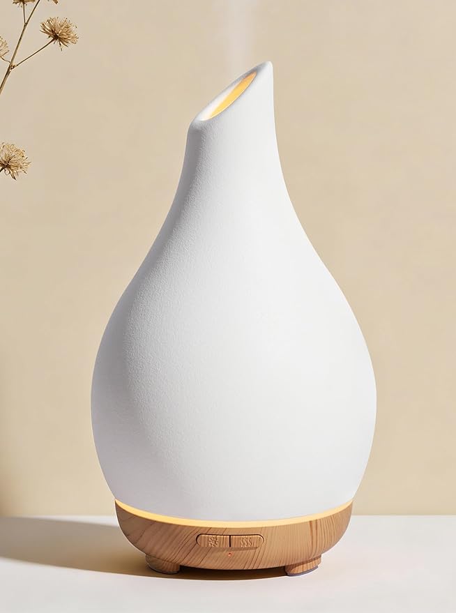 InnoGear Essential Oil Diffuser, 150ml Ceramic Diffuser Handcrafted Stone Aromatherapy Diffusers Ultrasonic Cool Mist Humidifier Vaporizer 2 Mist Modes Waterless for Home, White Vase-Shaped Ceramic by InnoGear
