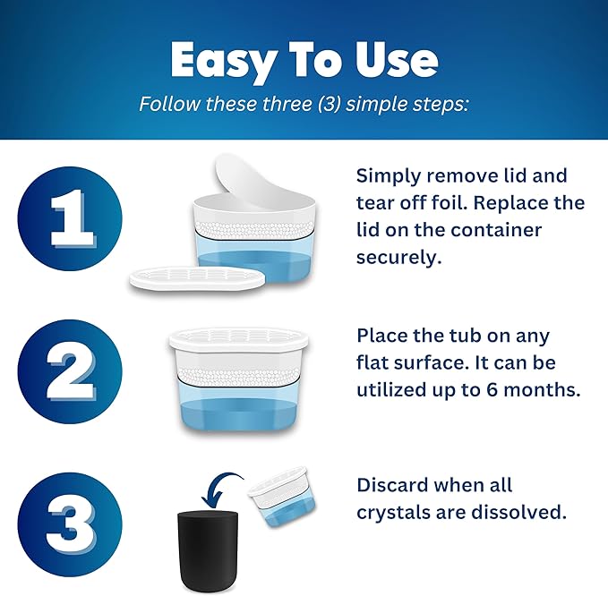 Moisture Absorber Tub Fragrance Free - 3-Pack - 18 oz Unscented Disposable Odor Eliminator Box & Dehumidifier for Garage, Home, Kitchen, Bedroom, Bathroom, Closet, Cars, and Boats - Image 5