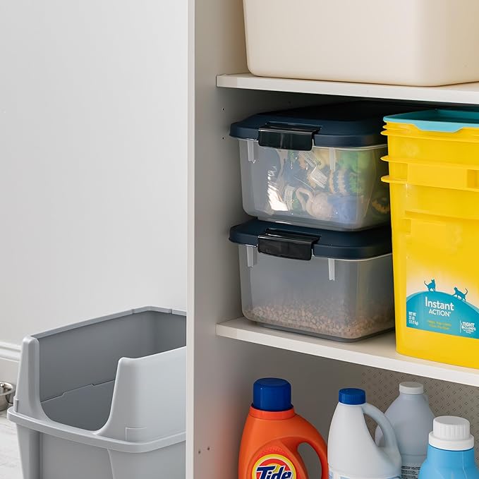 IRIS USA WeatherPro Airtight Pet Food Storage Container, Up to 14 lbs, Dog Cat Bird and Other Pet Food Storage Bin Keep Pests Out Translucent Body BPA Free Stackable, 2 Pack, Navy - Image 7