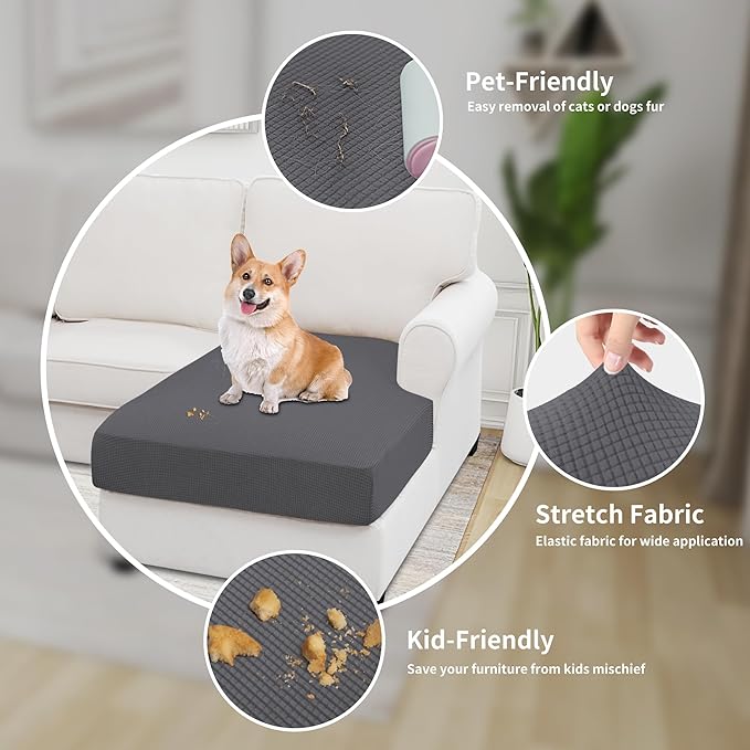 Easy-Going Stretch Sectional Couch Covers 1 Piece Chaise Lounge Slipcover L Shape Separate Cushion Couch Seat Chaise Cover for Both Left/Right Sectional Couch Gray - Image 4