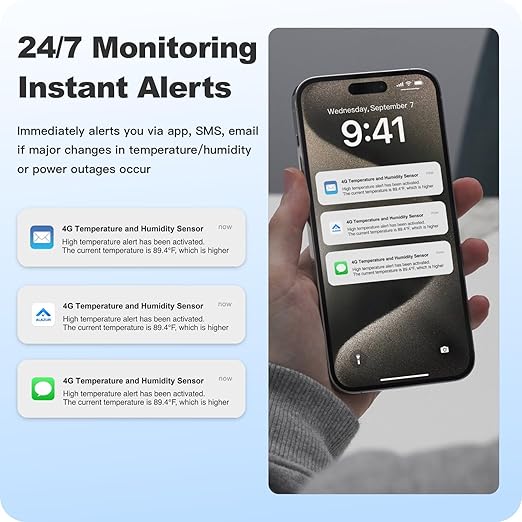 RV Pet Temperature Monitor - 4G Cellular Remote Monitor for Pets & Vacation Home | Instant Power Outage & Temp/Humidity Alerts | House, Server Room & RV Safety | Includes 2 Years of Service - Image 6