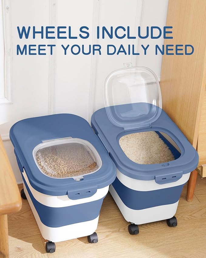 20-30 Lbs Rice Storage Container,Collapsible Food Storage Containers with Rolling Wheel Airtight Locking Lid,Flour Storage Container with Cup and Scoop,Suitable for Food,Rice,Pet Food,Flour - Image 5