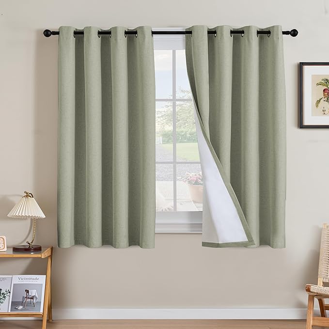 H.VERSAILTEX Linen Curtains 100% Blackout Curtains for Bedroom 54 inch Long Full Light Blocking Nature Linen Blended Window Curtains for Living Room Nickel Grommet (2 Panels, Heathered Tea) by HVERSAILTEX