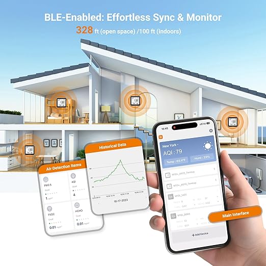 Temtop M10+ Indoor Air Quality Monitor & CO2 Meter for Home, 6-in-1 PM2.5 & VOC Detector, E-Ink Display, Battery Powered 60-Day Quiet Bedroom Air Pollution Monitor, App Temperature & Humidity Sensor - Image 4