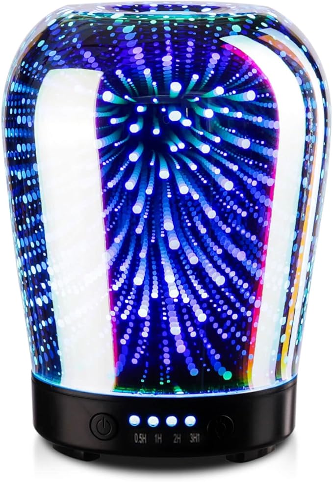 Porseme Essential Oil Diffuser, Aromatherapy Ultrasonic Cool Mist Humidifier, 3D Effect Glass, Auto Shut-Off, Timer Setting,100ml Aroma Decoration for Home, Office, Gym, Spa, Premium Gift by Porseme