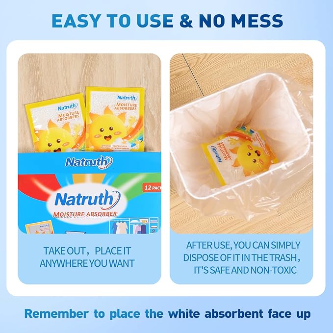 NATRUTH 12-PACK Moisture Absorber Bags with Lavender, Drawer Dehumidifier Home Desiccant Small Bag Use for medicine boxes, underwear boxes, Eliminates Odors, Closet Dehumidifier Bags for Small spaces - Image 6