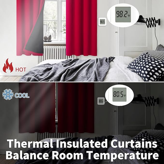 BGment Christmas 100% Blackout Curtains Thermal Insulated with Liner for Living Room Decoration - Grommet Double Layer Energy Saving Bedroom Curtain Drapes (42 x 63 Inches, Red, 2 Panels) - Image 4