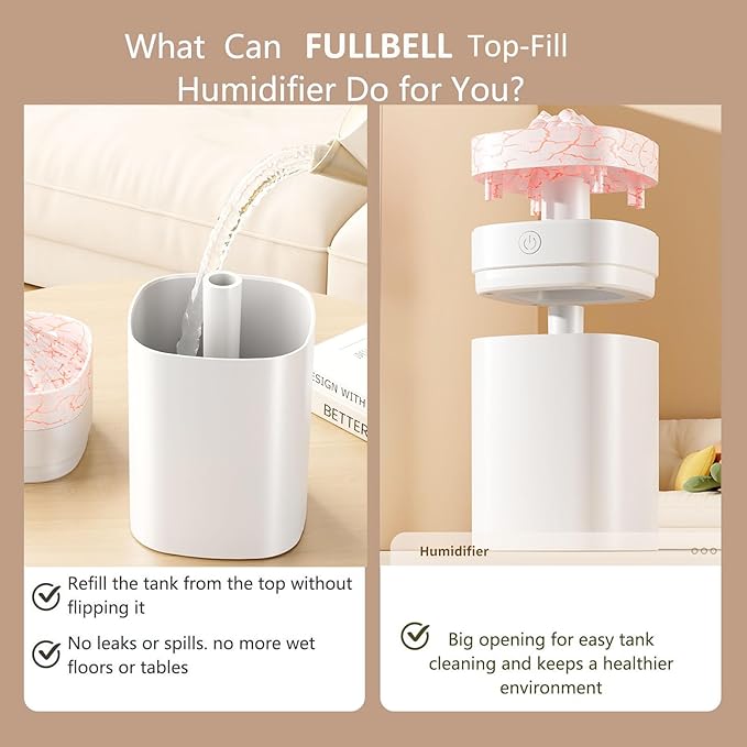 FULLBELL Cool Mist Humidifier, 400ML, 10-20 Hours Runtime, 7 Color Lights, 2 Modes, 24db Quiet, Black (Black-400ML) - Image 5