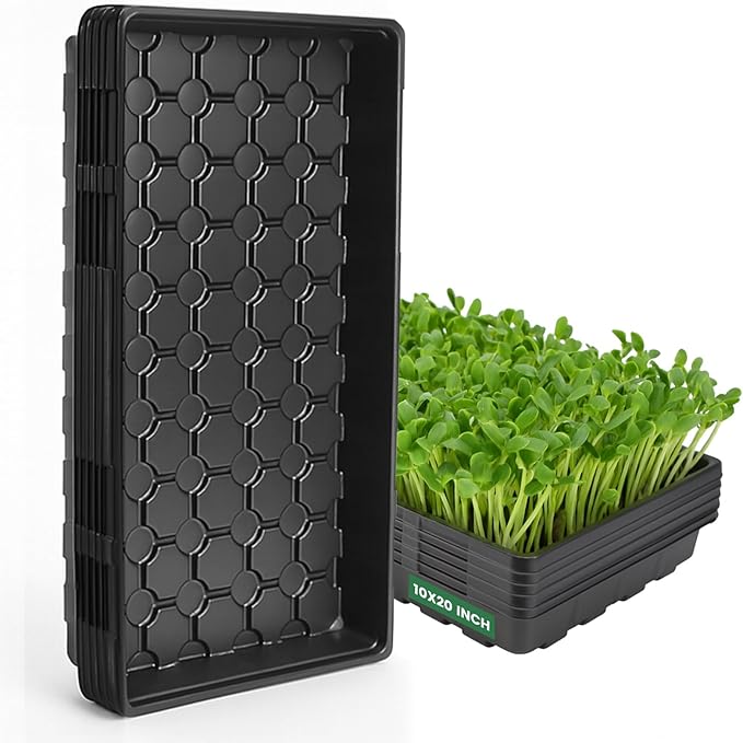 MIXC 10 Pack 1020 Seed Starter Trays, Extra Thick Heavy Duty Trays - No Holes, No Leak, Reusable Propagation Flats for Microgreens, Seedlings, Plant Germination, Fodder and Transplant by MIXC