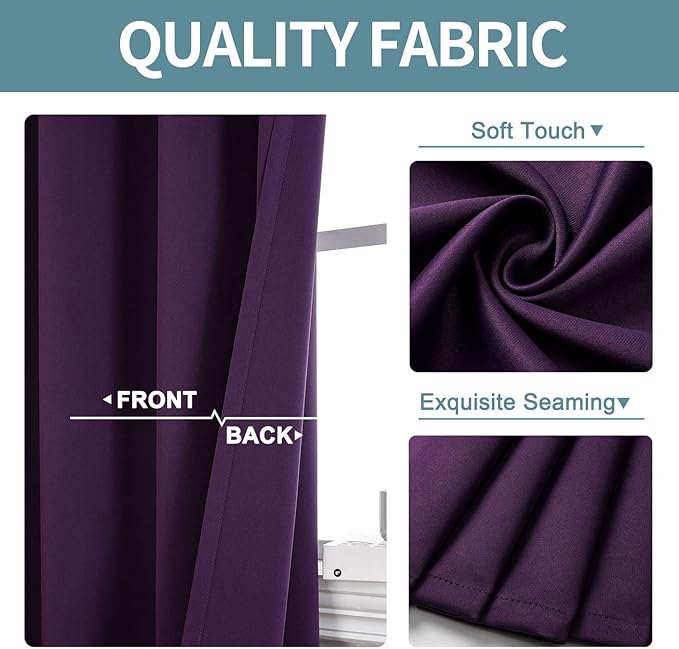 ChrisDowa Blackout Curtains 80 Inches Long 2 Panels Set for Living Room, Grommet Thermal Insulated Room Darkening Curtains for Bedroom (Royal Purple, 52 x 80 Inch) - Image 3
