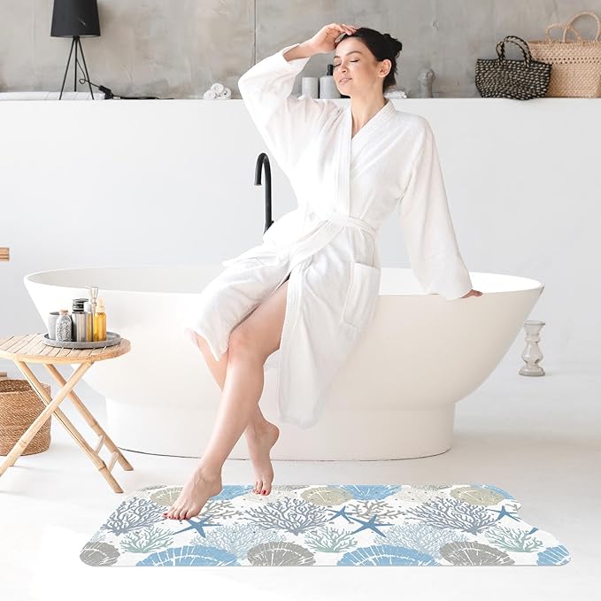 Sea Shells Coral Seashell Bath Mat Non Slip, Starfish Underwater 40X16 Inch Extra Long Bathtub Shower Mat for Tub Anti Slip with Suction Cups and Drain Holes for Kid Adult Elderly - Image 7