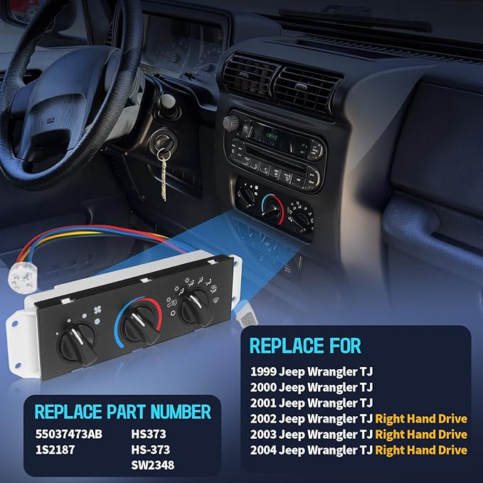 A/C Heater Control Panel with Blower Motor Switch Compatible with 1999-2004 Jeep Wrangler TJ, Climate Control Module Replace 55037473AB, BL101, HS-373 - Image 2