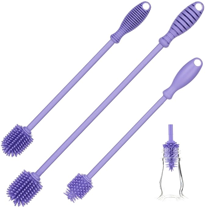 A-Brush Silicone Bottle Cleaner Brush, 3 Piece Set, Long Handle - Water Bottle Cleaner, Baby Bottle Nipple Brush for Plastic & Glass, BPA-Free Dish Washing Brush A2S Protection by A2SProtection
