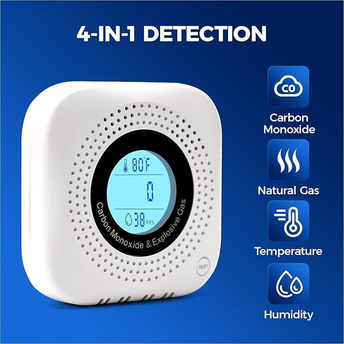 Plug-in Carbon Monoxide & Natural Gas Leak Detector, 4-in-1 CO, Methane, Propane Alarm with Temperature & Humidity Monitor for Home, Kitchen, RV, Hotel, Travel – White - Image 3