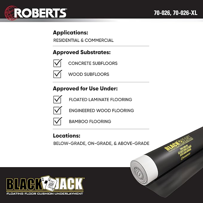 Roberts Black Jack Underlayment - 600 sq. ft. Roll - 43" x 167.5' x 2.5 mm - Image 8