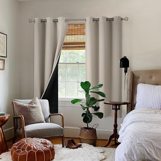 BGment Thermal Insulated 100% Blackout Curtains for Bedroom with Black Liner, Double Layer Full Room Darkening Noise Reducing Grommet Curtain (42 x 63 Inch, Cashmere, 2 Panels) - Image 2