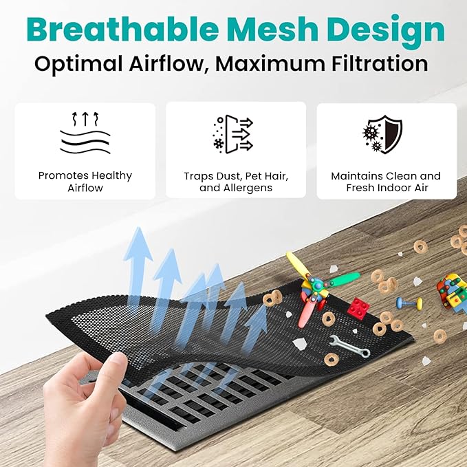 Efforest Floor Vent Covers Magnetic - 6 Pack Air Vent Filters Mesh Screen Dust Filter Vent Register Deflectors for Home HVAC AC Grilles & RV Vents - Strong Hold Washable (4x12 inch) - Image 3