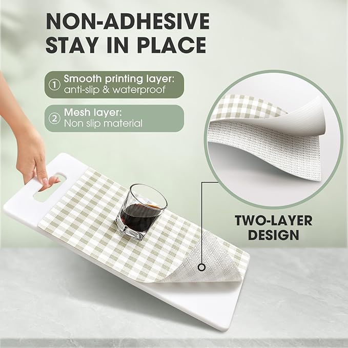 Drawer and Shelf Liner, Non-Slip Kitchen Cabinet Liners Non-Adhesive Thick Strong Grip Waterproof Washable Mats Protect Dresser Shelves Cupboard Bathroom Cabinets, Yellow Plaid, 24 in X 20 FT - Image 2