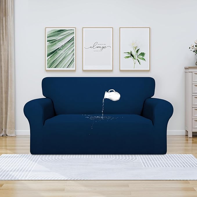 PureFit 100% Dual Waterproof Couch Cover Slipcovers for Couches and Sofas - Stretch Non Slip Fleece Sofa Covers Washable, Leakproof Furniture Protector for Kids, Pets, Dog (Loveseat, Navy) - Image 2