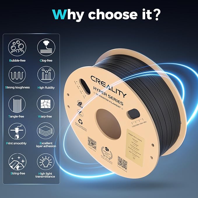 Creality PETG Filament, Hyper 1.75 mm 1 kg PETG: High-Speed 3D Printer Filament 30-600 mm/s, Dimensional Accuracy +/- 0.02 Cardboard Spool (2.2 lbs) for Most FDM 3D Printers,Black - Image 3