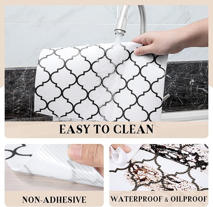 Glotoch 17.5"X 96" Shelf Liners for Kitchen Cabinets-Non Adhesive Cabinet Liners for Shelves, Waterproof Drawer Liner for Kitchen Fridge/Wire Shelf/Bathroom, Pantry, Durable, Non Slip, White And Balck - Image 8