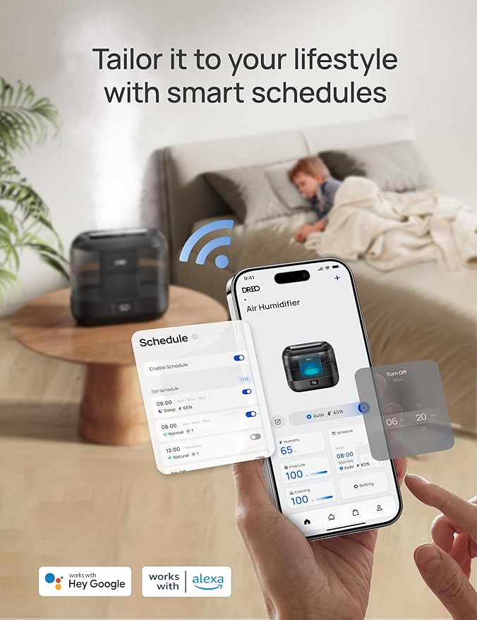 Dreo Smart Humidifiers for Bedroom-Filter Included, Top Fill 4L Humidifier Large Room with 28 dB, 36H Runtime, Touch/APP/Voice Control, Nightlight, Cool Mist Humidifiers for Baby, Plants, Ebony - Image 3