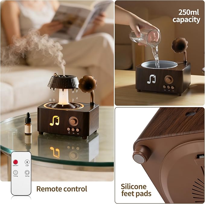 Aromatherapy Diffuser Oil Humidifier with Essential for Home, 250ml Rain Ultrasonic Aroma Diffuser. 7 Colors Light Waterless Auto Off with Remote Control for Large Room Office, Dark Wood Grain Gifts - Image 7