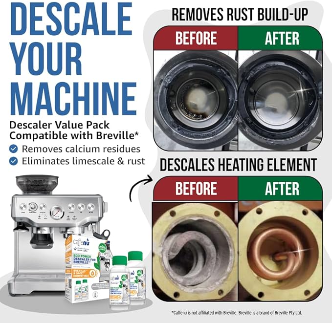 Breville Compatible Descaling Solution. 2 Bottles of Descaler Solution. Descaling Kit Removes Limescale For Hotter Coffee. 4 Uses Descaler For Breville Coffee Machines. - Image 2