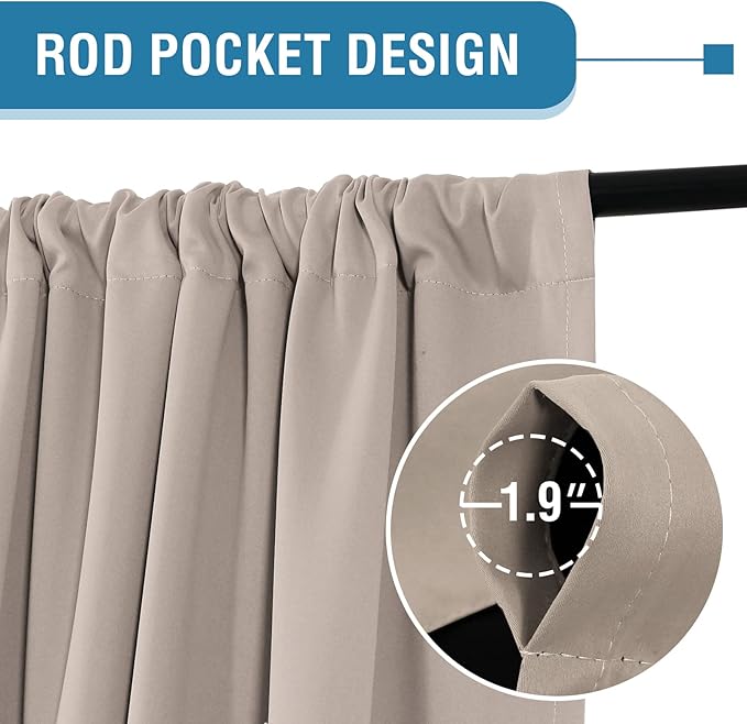 H.VERSAILTEX 100% Blackout Curtains for Bedroom Short Curtains Half Window Curtains for Kitchen, Privacy Energy Saving Curtain Tiers for Bathroom Shades, W 42 x L 36 inch, Natural Sand, Set of 2 - Image 3