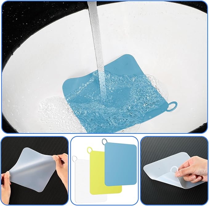 Yinkin 6 Pcs Drain Covers to Keep Bugs Out Silicone Shower Floor Tub Stoppers Bathtub Drain Stoppers Sewer Anti-Odor Mats Deodorizing Plugs for Bathroom(6 x 6 Inch,Square,Blue, Yellow and White) - Image 5