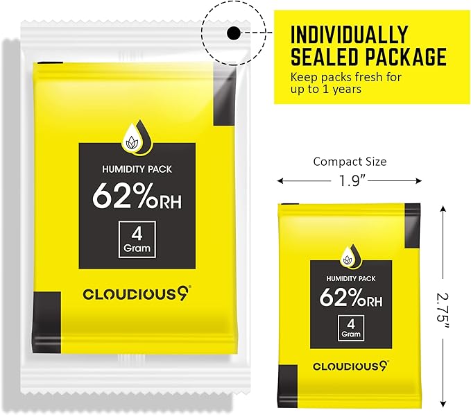 Cloudious9-62% 2-Way Humidity Pack Regulator 4 Gram - 12 Count 4 Gram Pack for Humidors Herb Flower - Individually Sealed Bag – Solution for Convenient Humidification - Image 4