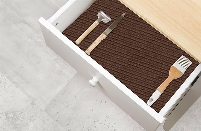 SteadMax Shelf Liner, 15 inches x 6 feet Total, Non-Slip Ultra-Grip Mats for Kitchen or Bathroom Shelves, Cabinets, Pantry, Non-Adhesive Drawer Liner, Durable, Strong, Brown (2 Pack) - Image 3