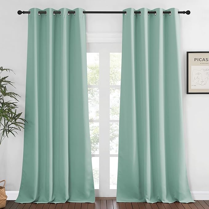 NICETOWN Bedroom Curtain Room Darkening Drapery 102 inches Length - Home Fashion Thermal Insulated Grommet Room Darkening Curtain for Living Room (Aqua Blue, 1 Panel, 52 x 102 inches) by NICETOWN