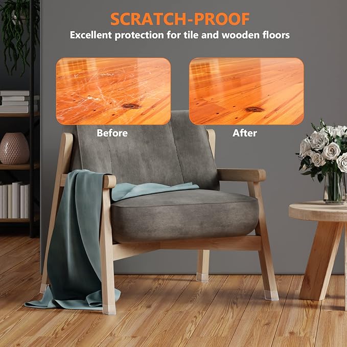 BAIPOK 36pcs Square Chair Leg Floor Protectors, Silicone Floor Protectors for Chairs, Chair Leg Protectors for Hardwood Floors, Felt Furniture Pads for Wood Floors, Prevent Scratches, Small, Clear - Image 5