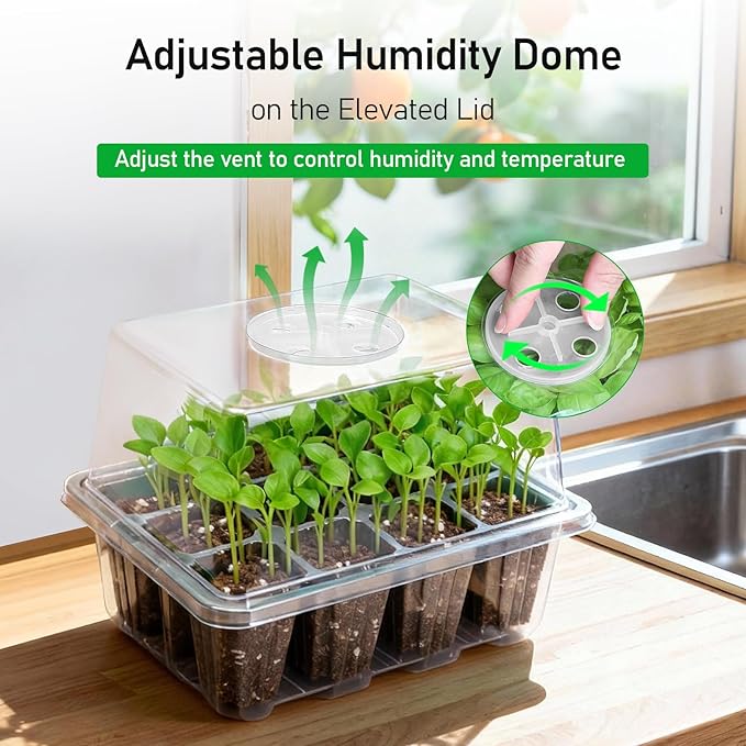 MIXC Seed Starter Tray with Elevated Lid, 120 Cells Seed Starter Kit with Adjustable Humidity Dome, Drainage Hole, Clear Heightened Lids for Indoor Outdoor Greenhouse Gardens, 10 Pack, Transparent - Image 3