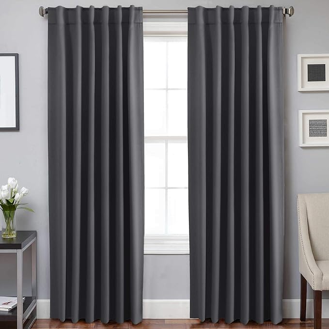 H.VERSAILTEX Blackout Curtains Thermal Insulated Window Treatment Panels Room Darkening Blackout Drapes for Living Room Back Tab/Rod Pocket Bedroom Draperies, 52 x 84 Inch, Charcoal Gray, 2 Panels by HVERSAILTEX