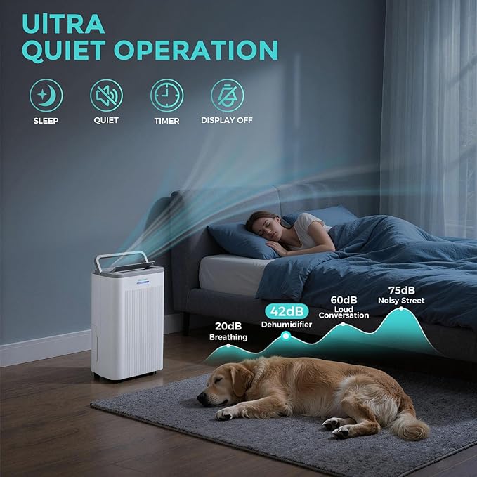 1500 Sq.Ft Dehumidifier, Max 32 Pint Quiet Dehumidifier for Bedroom with HEPA Filter Air Purifiers, Dehumidifiers for Basement with Drain Hose,Home,Bathroom,Auto Defrost,Smart Humidity Control - Image 6