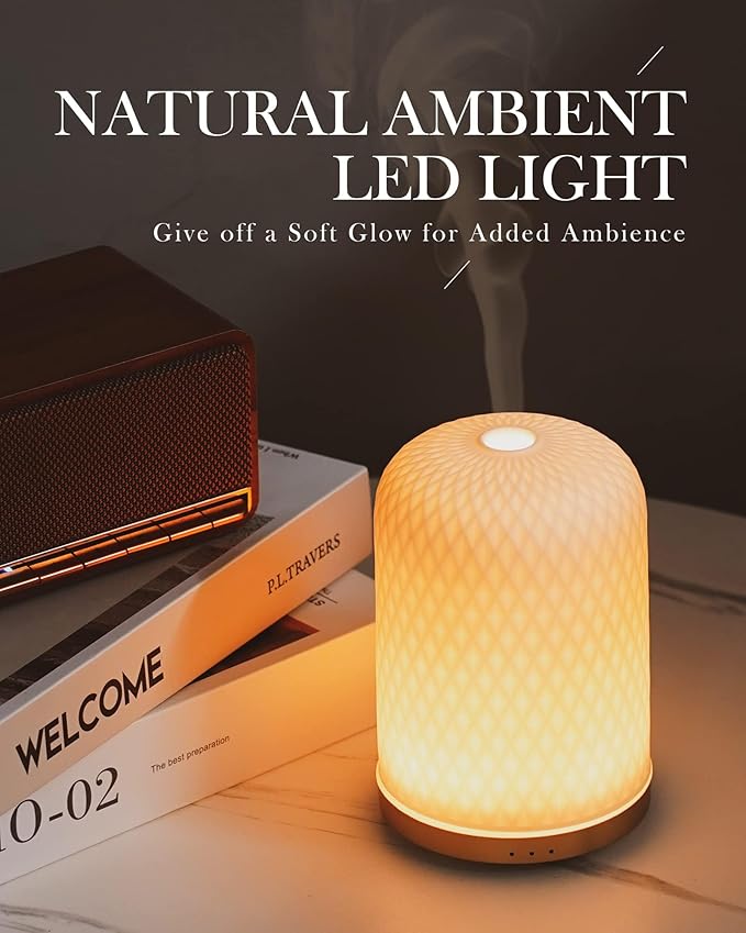 Essential Oil Diffuser,110ML Diffusers for Essential Oils Large Room, Ceramic Diffusers Decorative Ultrasonic Defuzzer, Ideal for Aesthetic Home,Dorm Décor, Yoga,White - Image 5
