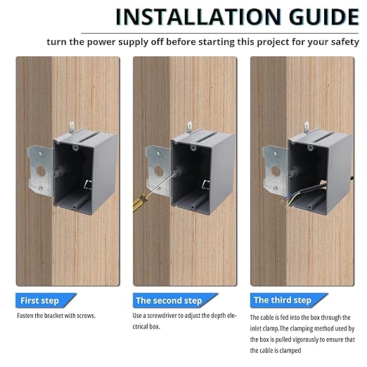 MAKERELE Single Gang Adjustable Junction Box Plastic, 21 Cubic Inches Adjustable Switch Box, Grey Adjustable Depth Electrical Box,for Construction, ETL Certified(12 Pack) - Image 5